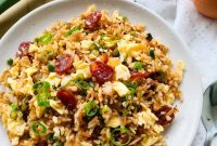 Chinese Sausage Fried Rice with Egg and Scallions
