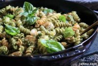 Creamy Cashew Pesto Pasta with Chicken and Fresh Basil