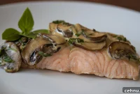 Pan Seared Salmon with Basil Mushroom Sauce