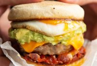 Loaded Breakfast Sandwich with Egg Bacon and Cheese