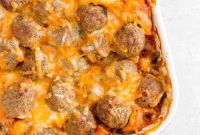 Baked Meatball Sub Casserole with Marinara and Mozzarella