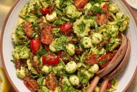 Pesto Tortellini Salad with Cherry Tomatoes and Basil