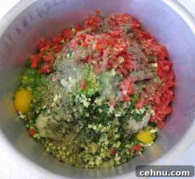 Mix ingredients well for greek recipe kalokairinoi summer meatballs.