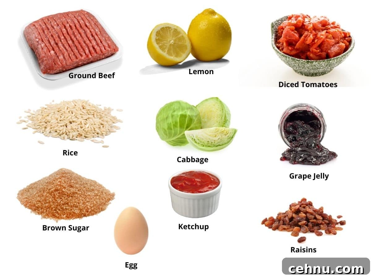 Photos of the cabbage and meatballs ingredients that you need to make this recipe.