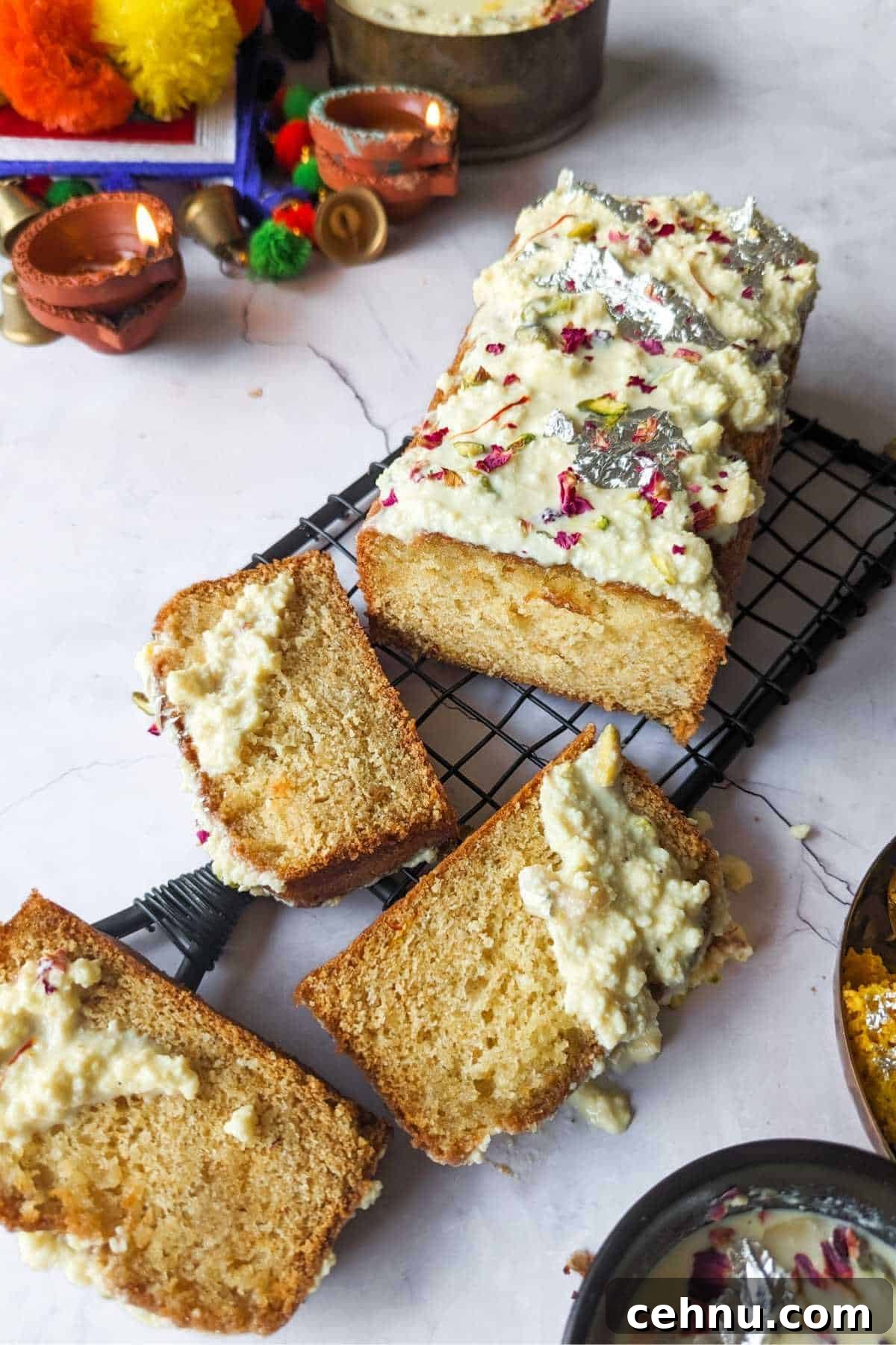 adding more rabdi on top of the cake slices