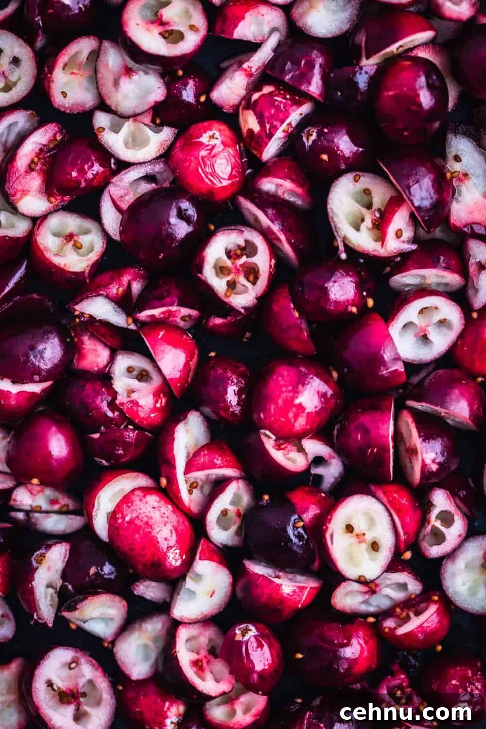 No-Knead Cranberry Rosemary Focaccia with Caramelized Shallots 3 1 cup of cranberries, coarsely chopped up and ready to be folded into the batter.