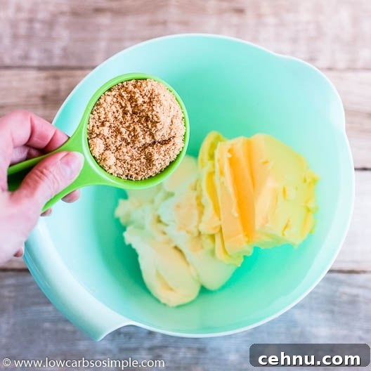 No-Bake Low-Carb Chocolate Chip Cheeseball 5 Adding Sukrin Gold | Low-Carb, So Simple