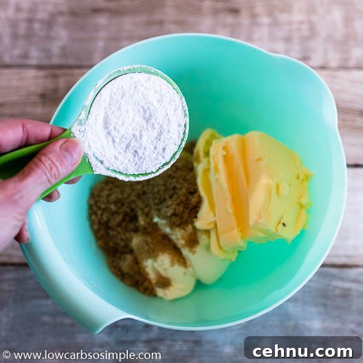No-Bake Low-Carb Chocolate Chip Cheeseball 6 Adding Powdered Erythritol | Low-Carb, So Simple