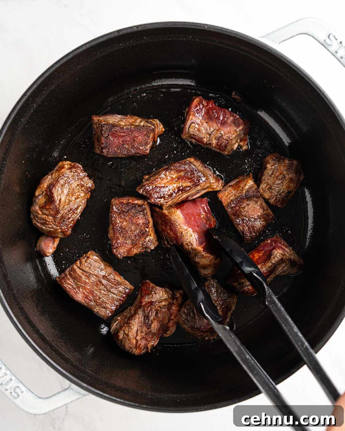 Vietnamese Beef Stew Bo Kho Recipe 8 searing beef in dutch oven.