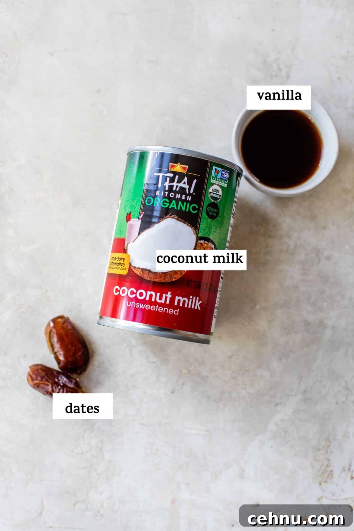 dates, canned coconut milk and vanilla extract