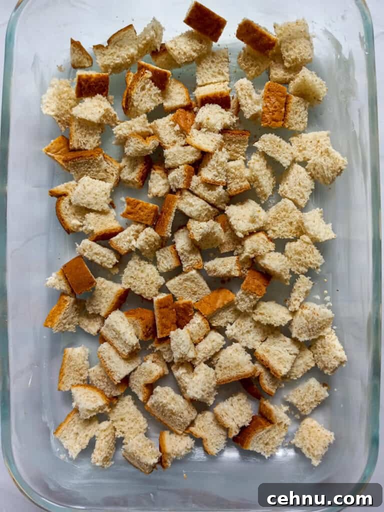 bread cubes in 9x13" pan
