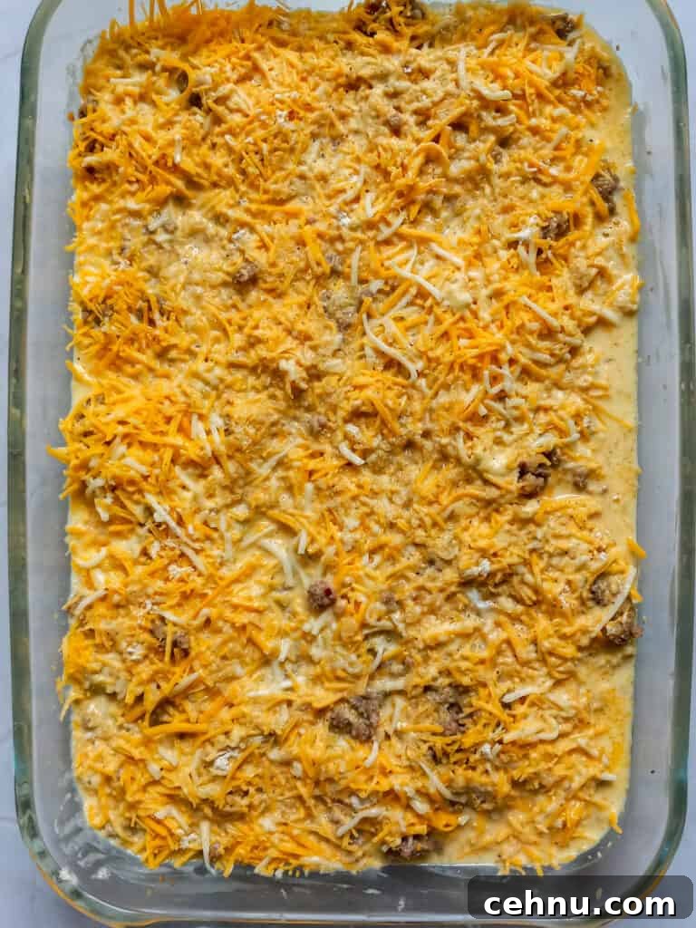breakfast casserole dish ready to bake