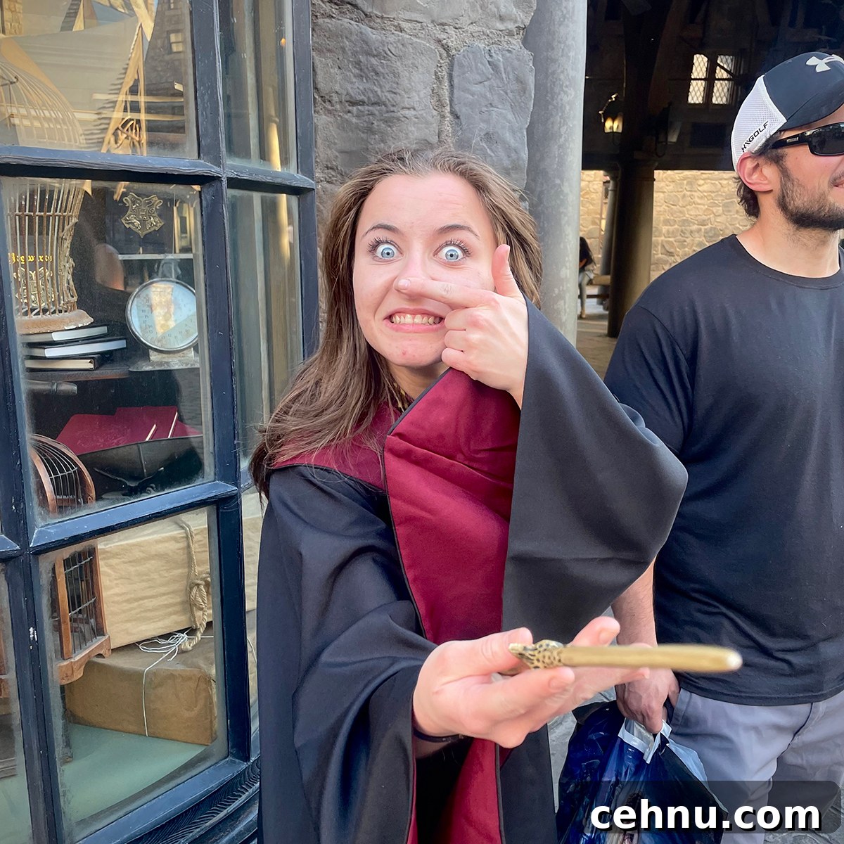 Lets Get Lost February 2022 Travel Inspiration 22 Annie with a Harry Potter wand in Universal Studios, Hollywood.