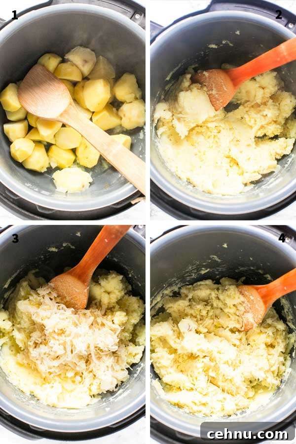 step by step Instant Pot potatoes and sauerkraut