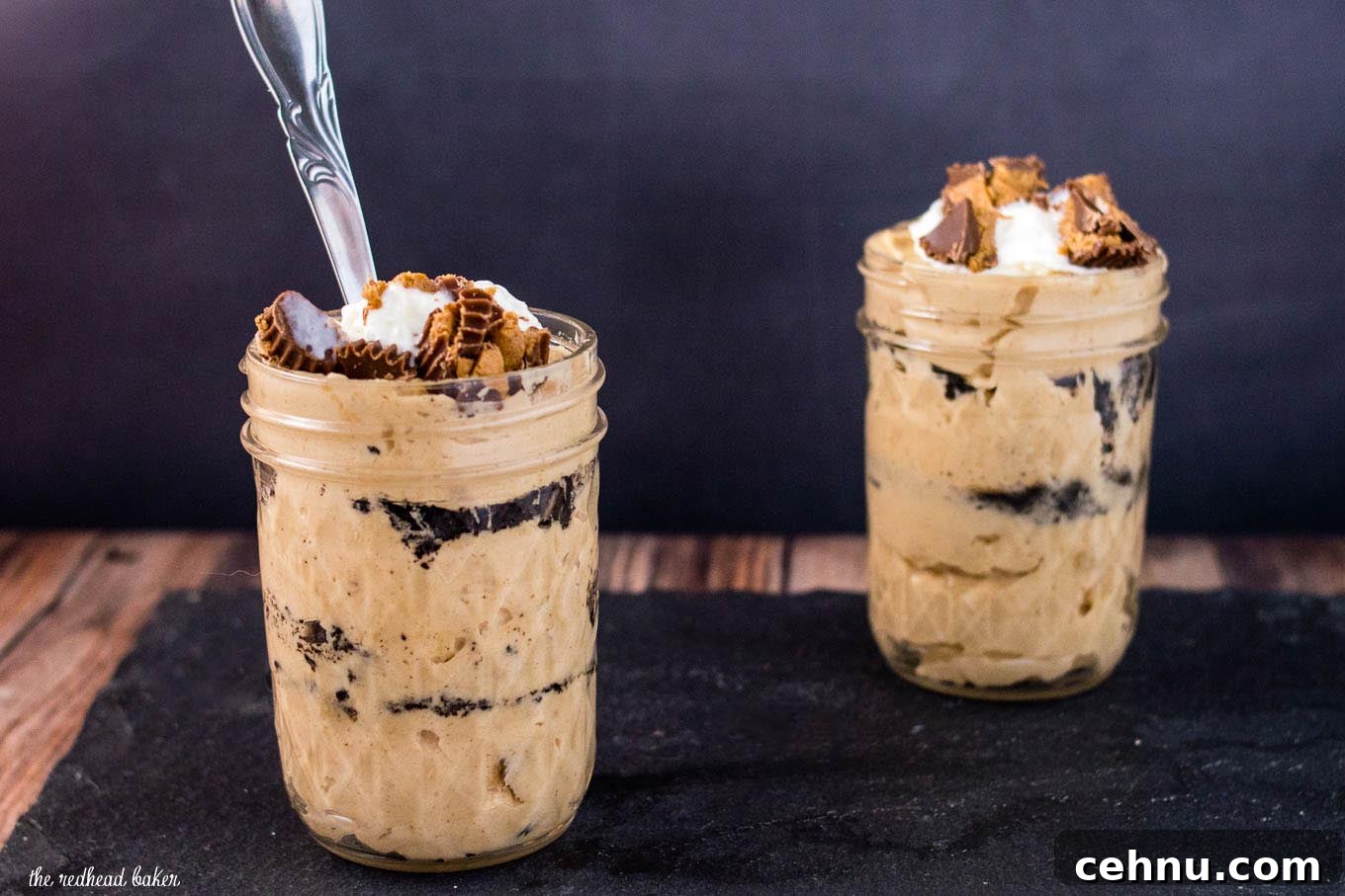 Two jars of peanut butter mousse parfaits.