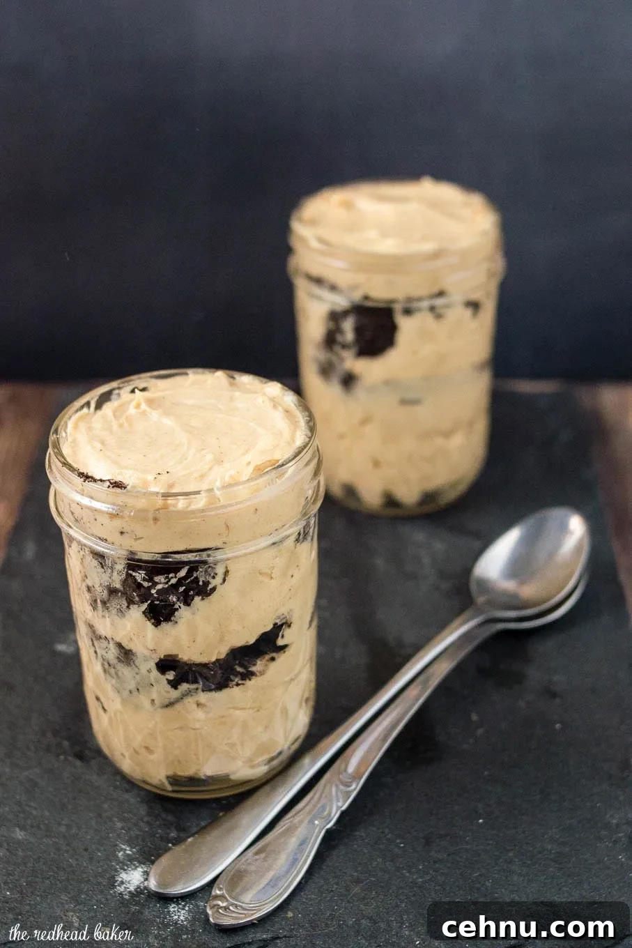 Two jars of peanut butter mousse parfaits.