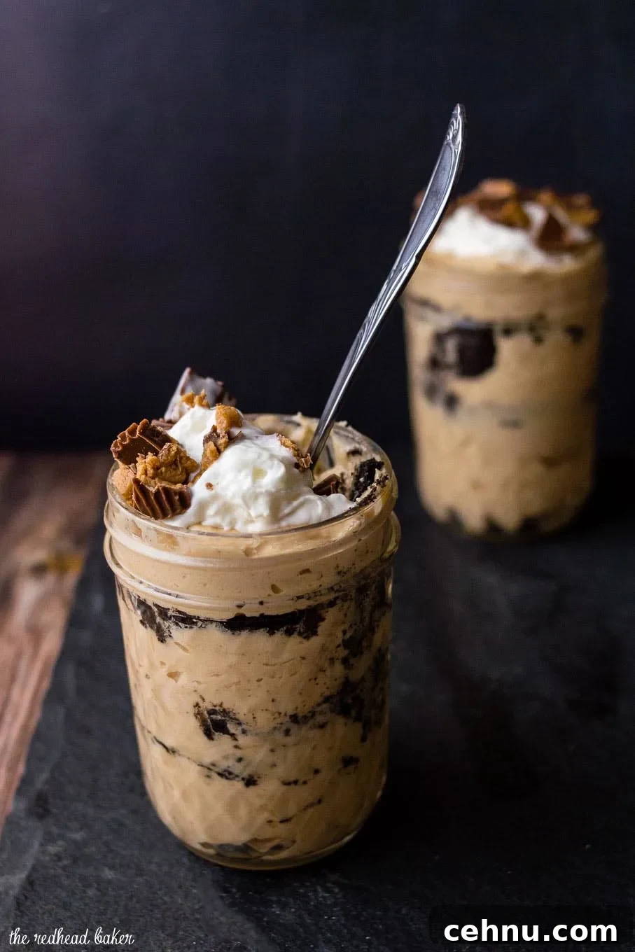 Two jars of peanut butter mousse parfaits.
