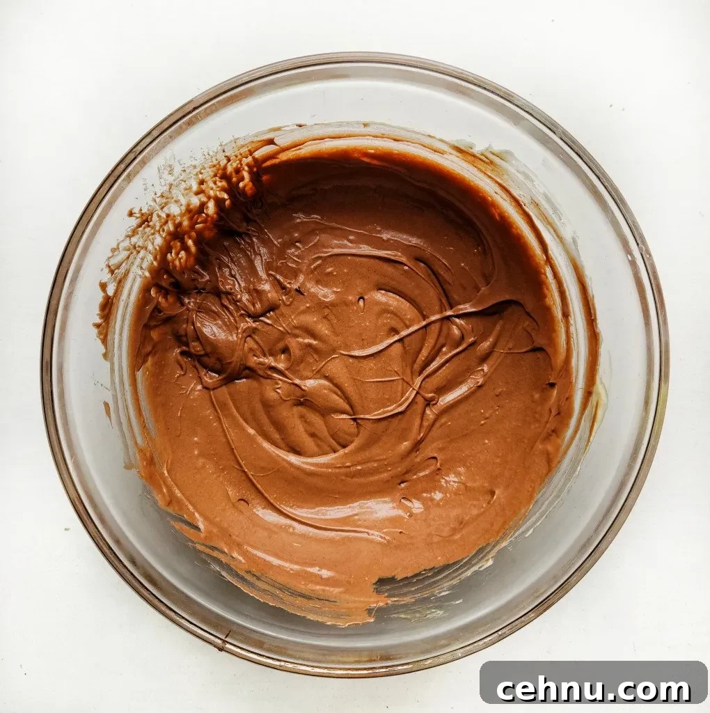 add in the melted chocolate
