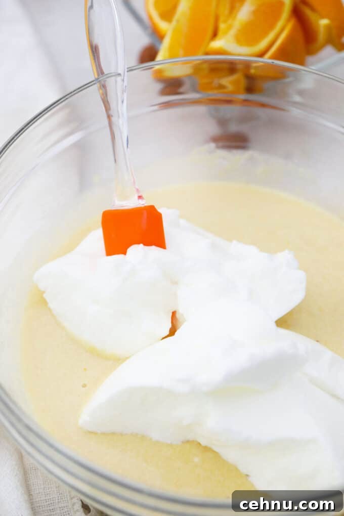 folding egg whites into cake batter