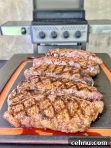 ny strip steaks in a row