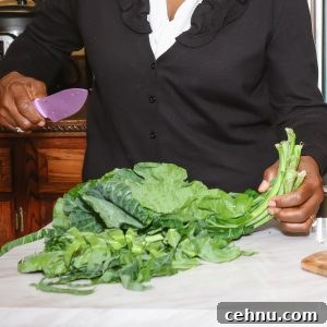 Clean the collard greens and cut off the stems.