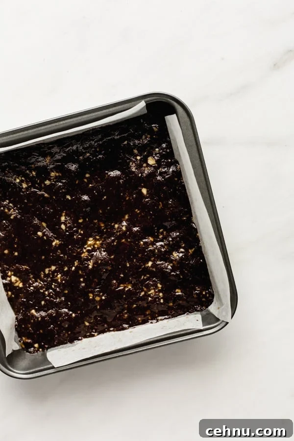 no bake brownies in a silver 8x8 inch baking pan