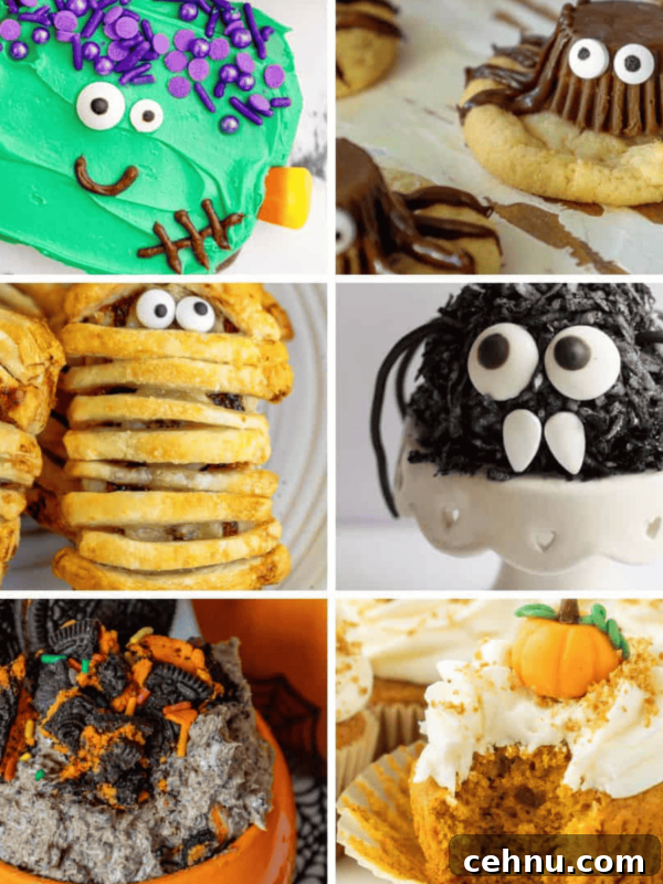 Halloween Mummy Meatloaf Recipe 17 A collage of Halloween desserts.
