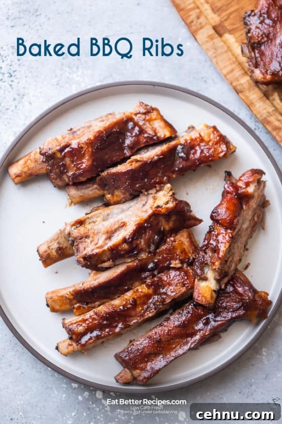 Low Carb BBQ Baked Pork Ribs on a plate