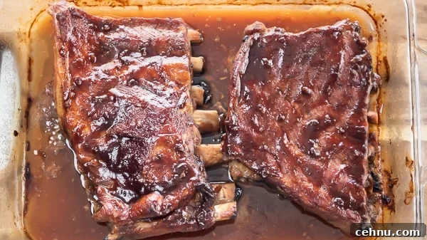 Baked pork ribs in dish