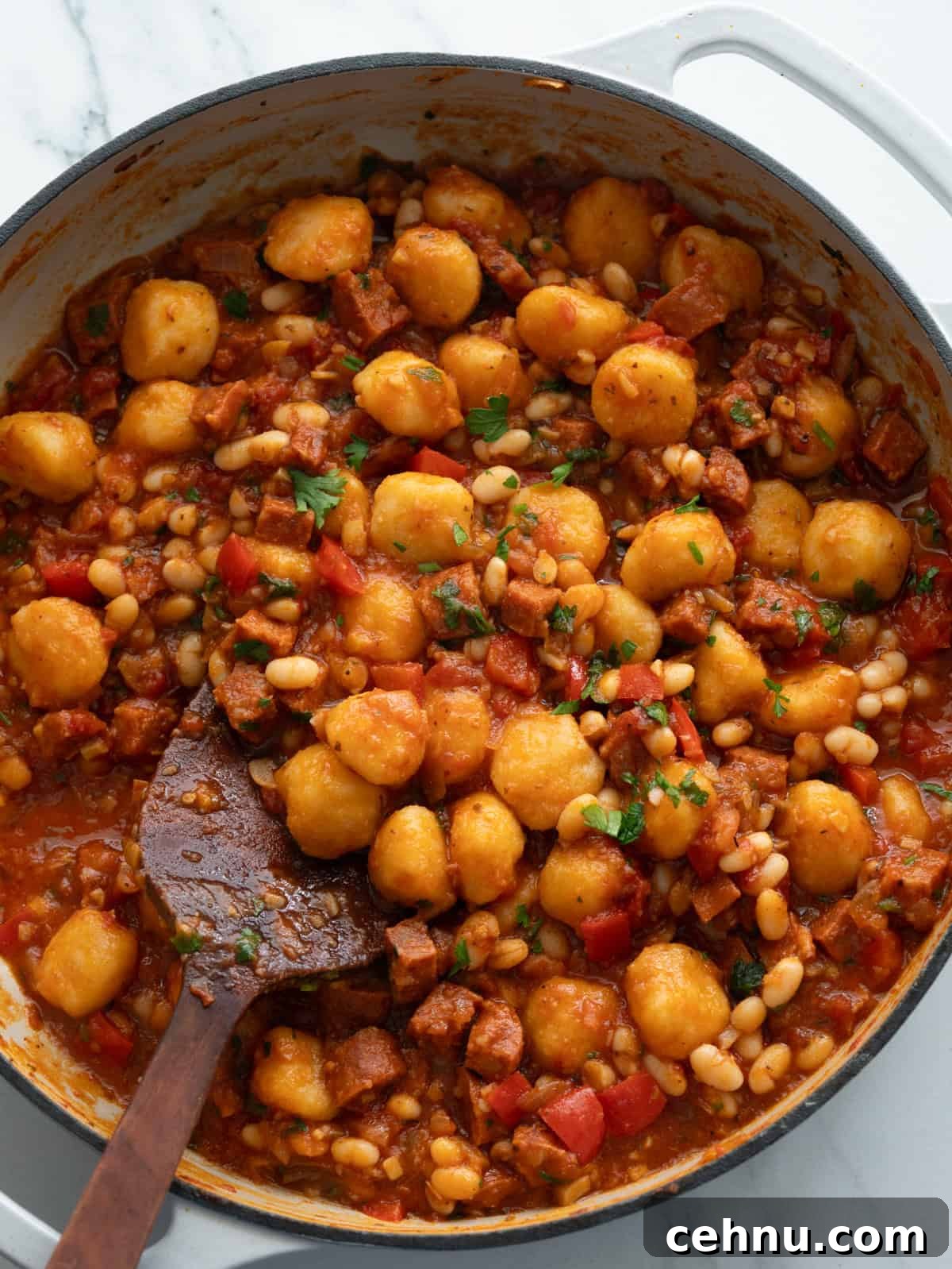 One-Pot Chorizo Gnocchi Recipe 3 Chorizo gnocchi with white bean in a tangy tomato sauce