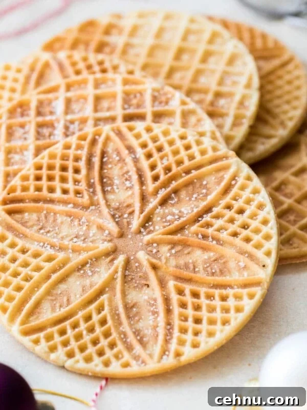 Pizzelle arranged on white board