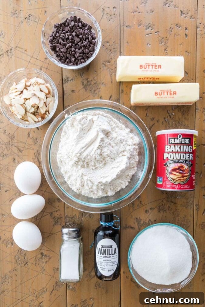 Overhead view of ingredients for biscotti