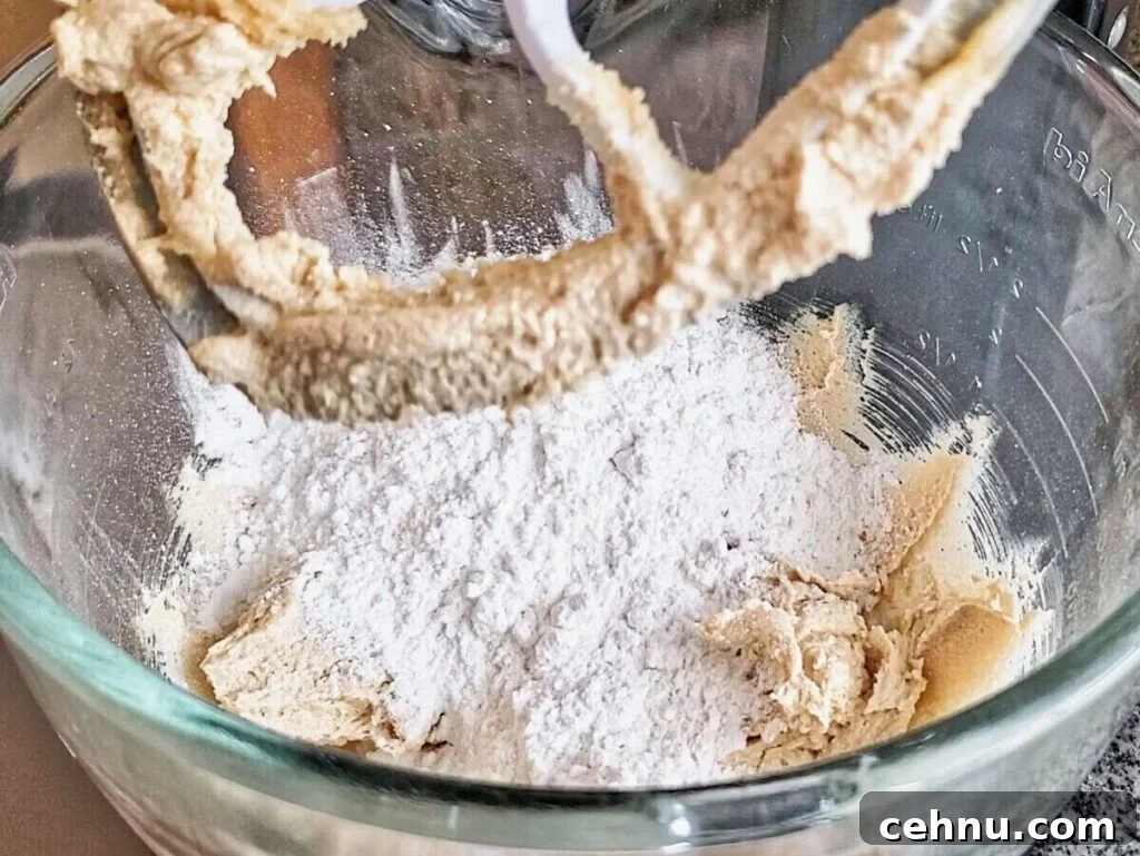 Chewy Gluten Free Smores Cookies Recipe 5 adding dry ingredients to wet ingredients in glass bowl.