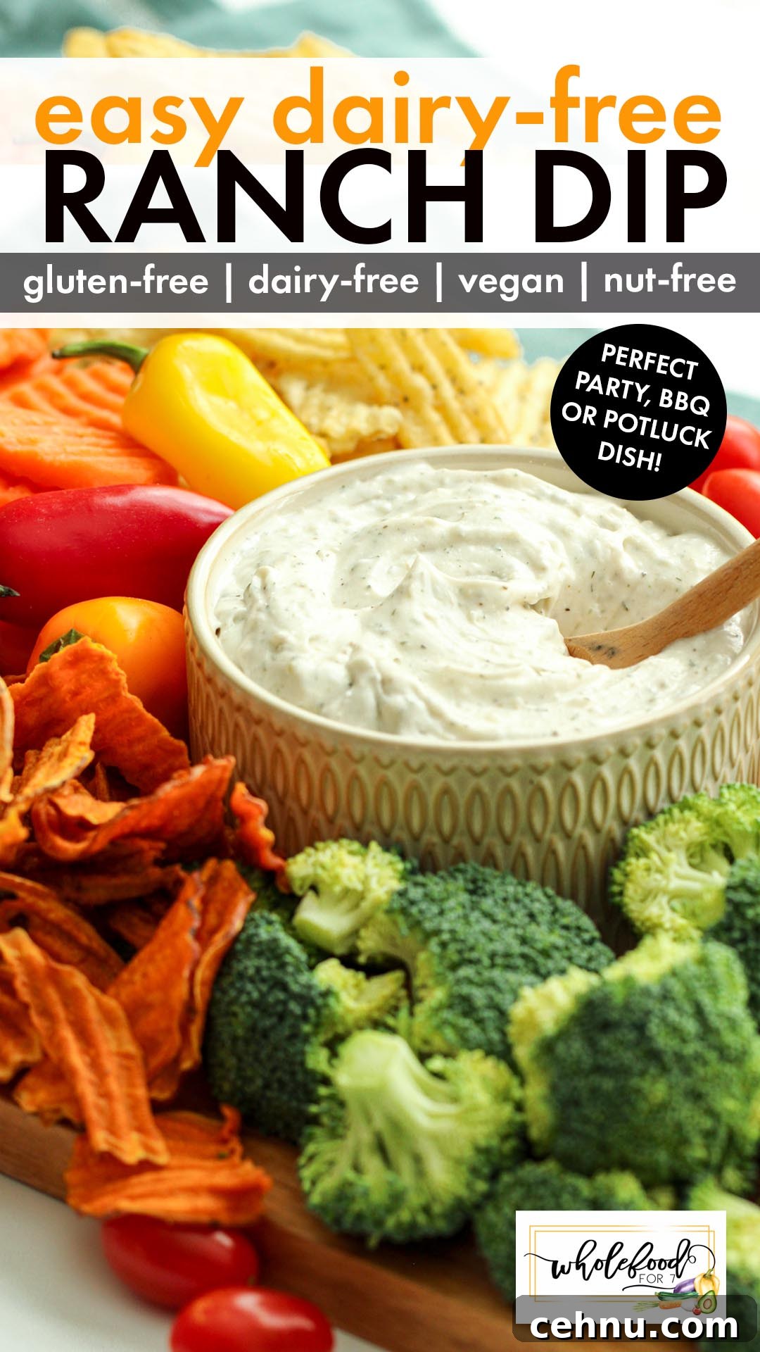 Dairy-free Ranch Dip - An EASY side or appetizer that is allergen-friendly: gluten-free, dairy-free, nut-free, egg-free, vegan.