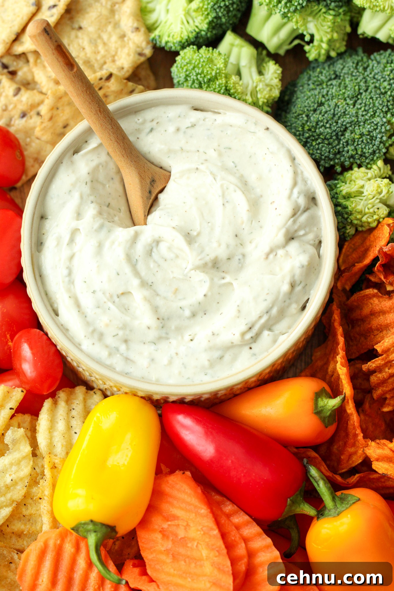 Dairy-free Ranch Dip with veggies and chips