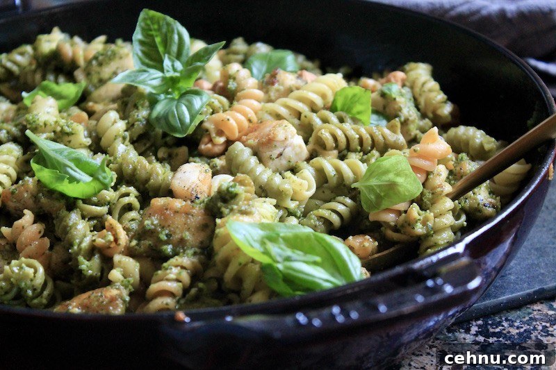 easy rotini basil pesto pasta with cashews