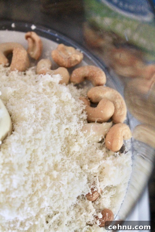 pulse cashews and parmesan and garlic in the food processor