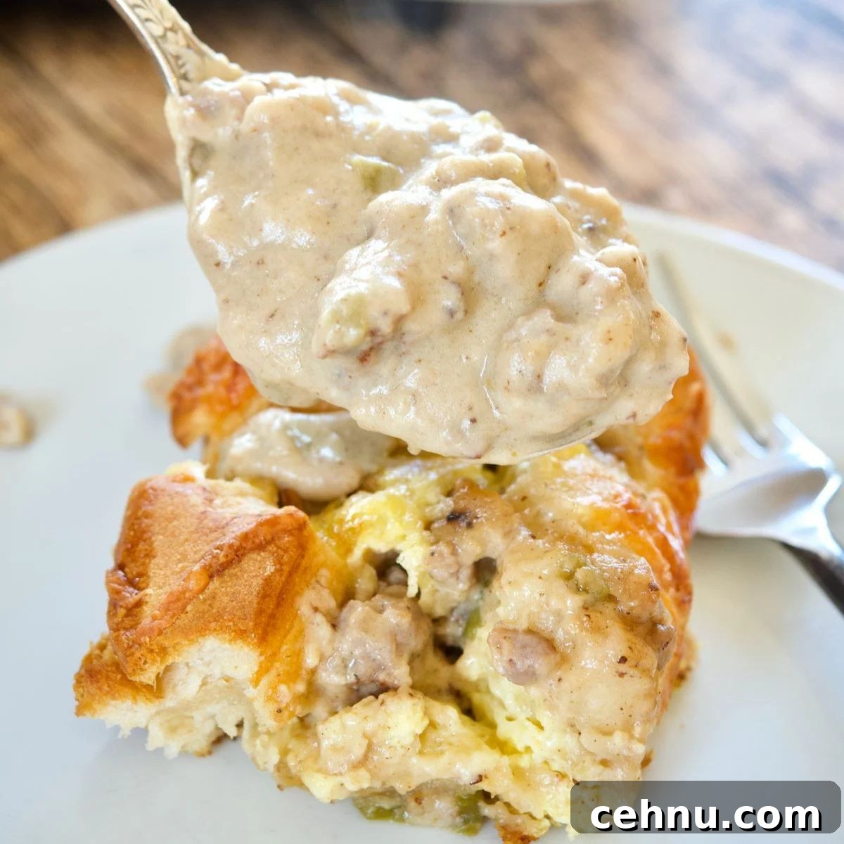 5. Breakfast Casserole with Biscuits, Eggs, and Sausage Gravy