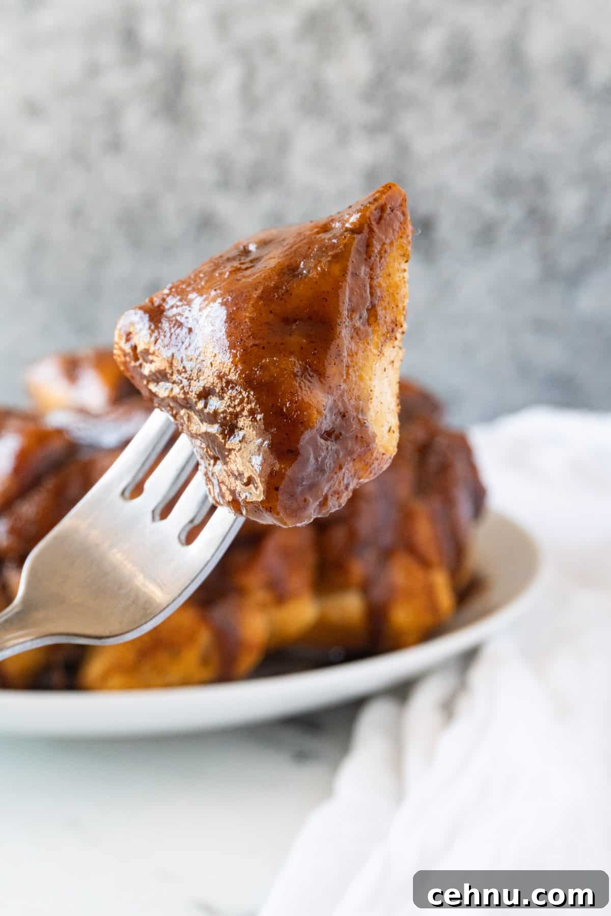 piece of cinnamon pull apart on fork