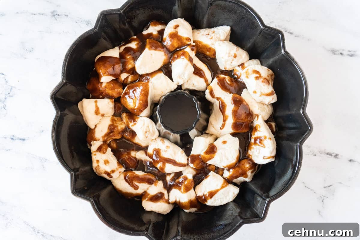 cinnamon pull apart before baking in bundt pan.
