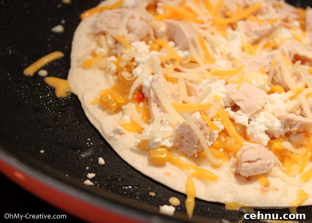 Assembling quesadillas How to make a cheese and chicken quesadilla