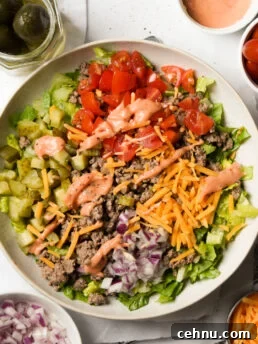burger salad bowl with special sauce dressing