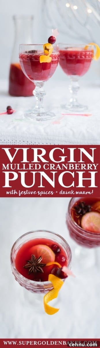 This virgin mulled cranberry punch is perfect for the holidays! Made with whole berry cranberry juice plus citrus and seasonal spices, it is best enjoyed warm.