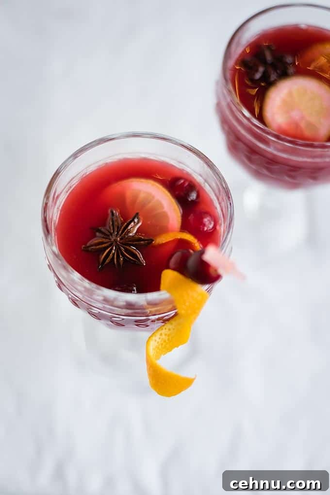 This virgin mulled cranberry punch is perfect for the holidays! Made with cranberry juice plus citrus and seasonal spices, it is best enjoyed warm.