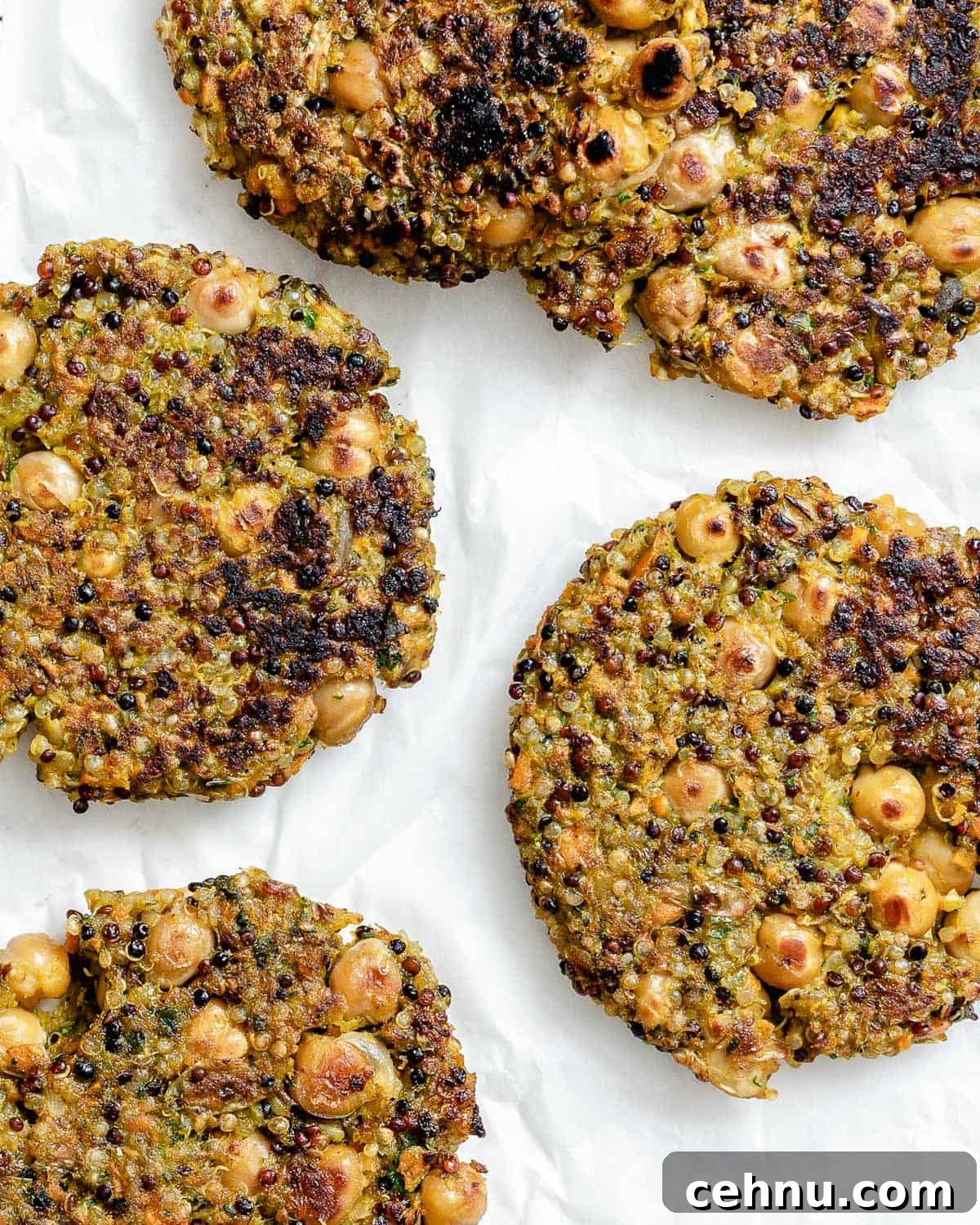 completed Quinoa Chickpea Patties on a white surface