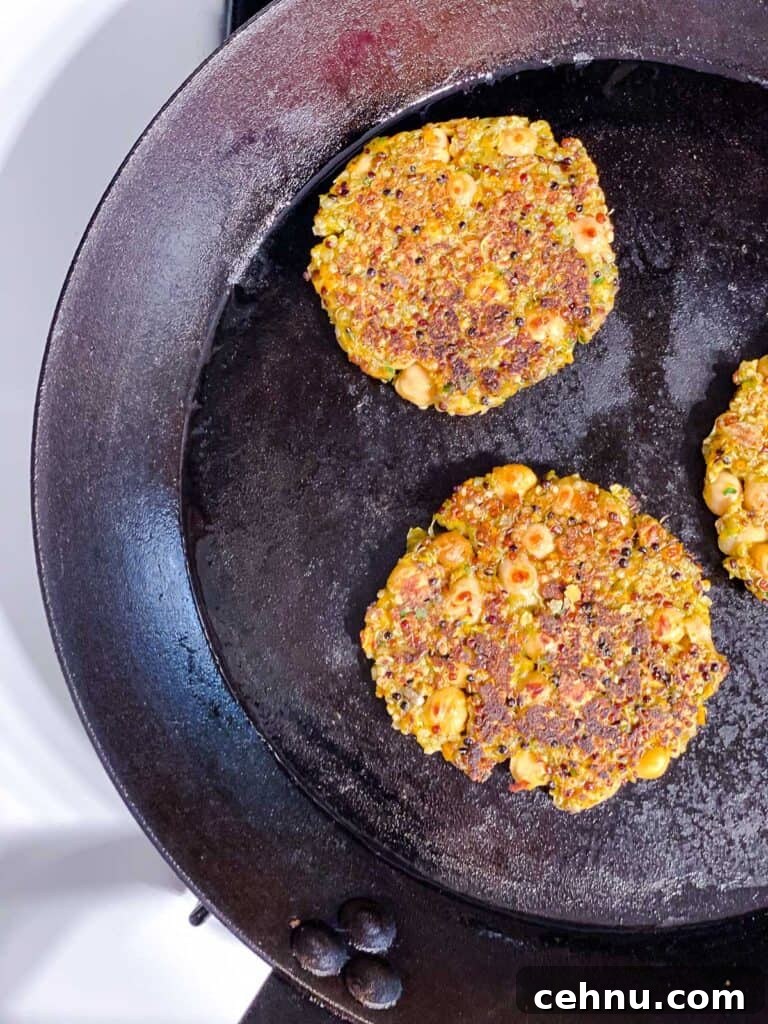 process shot of cooking patties on a skillet