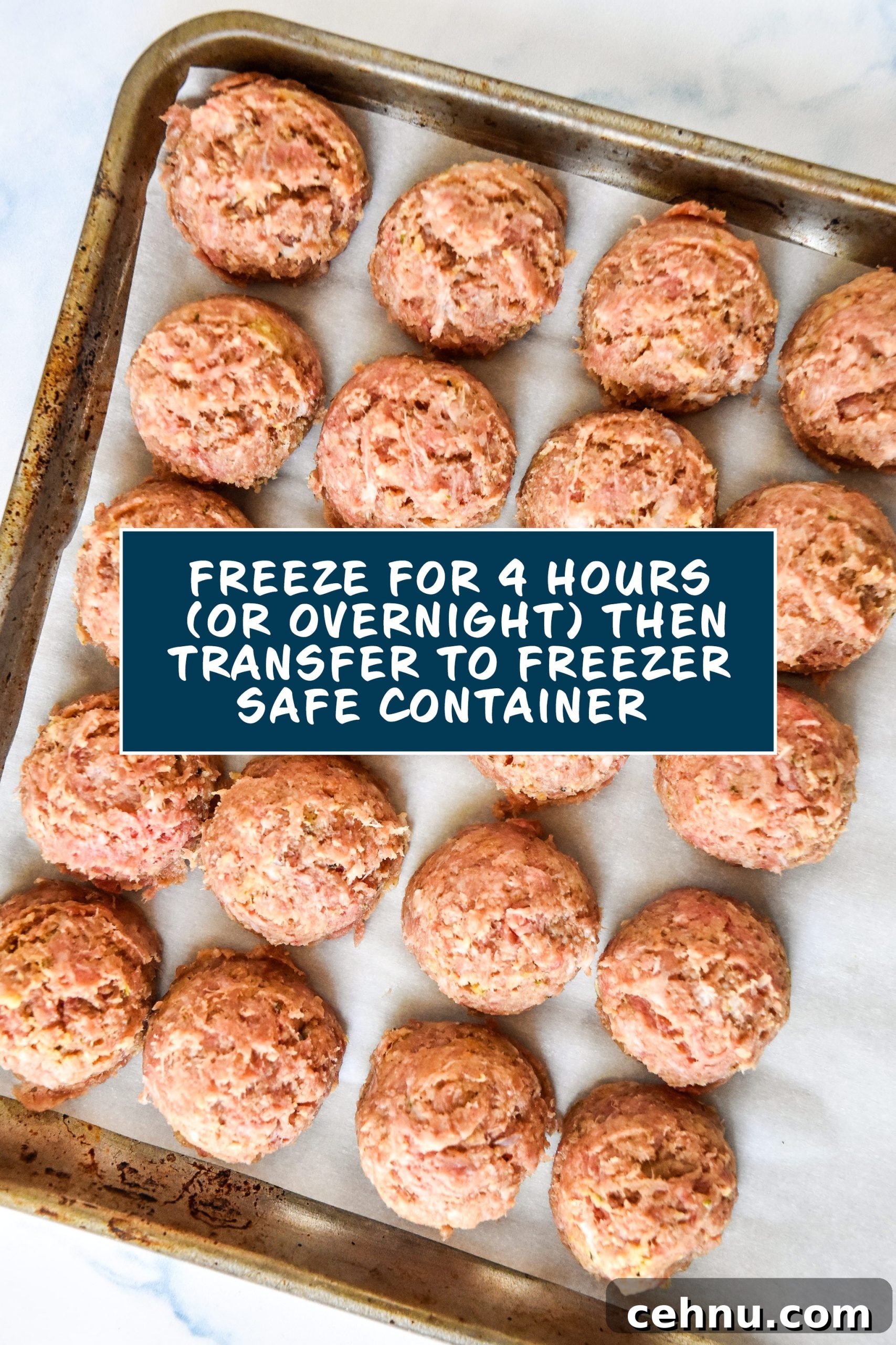 Make-Ahead Freezer Meatballs Recipe for Meal Prep 10 frozen meatballs on sheet pan