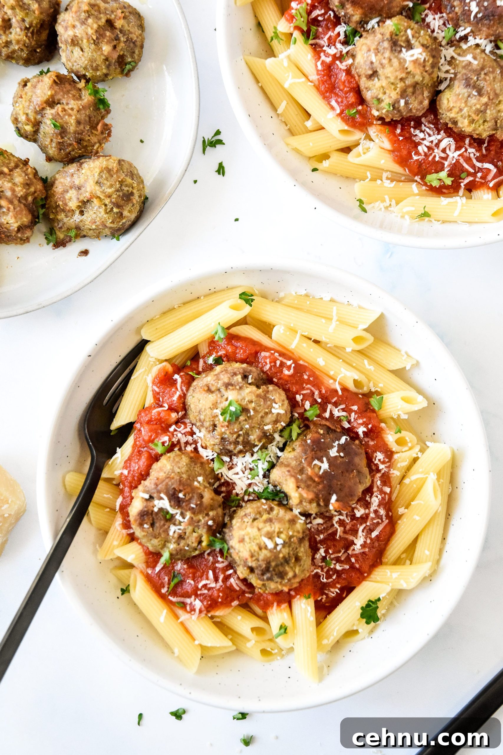 Make-Ahead Freezer Meatballs Recipe for Meal Prep 12 meatballs with pasta and sauce