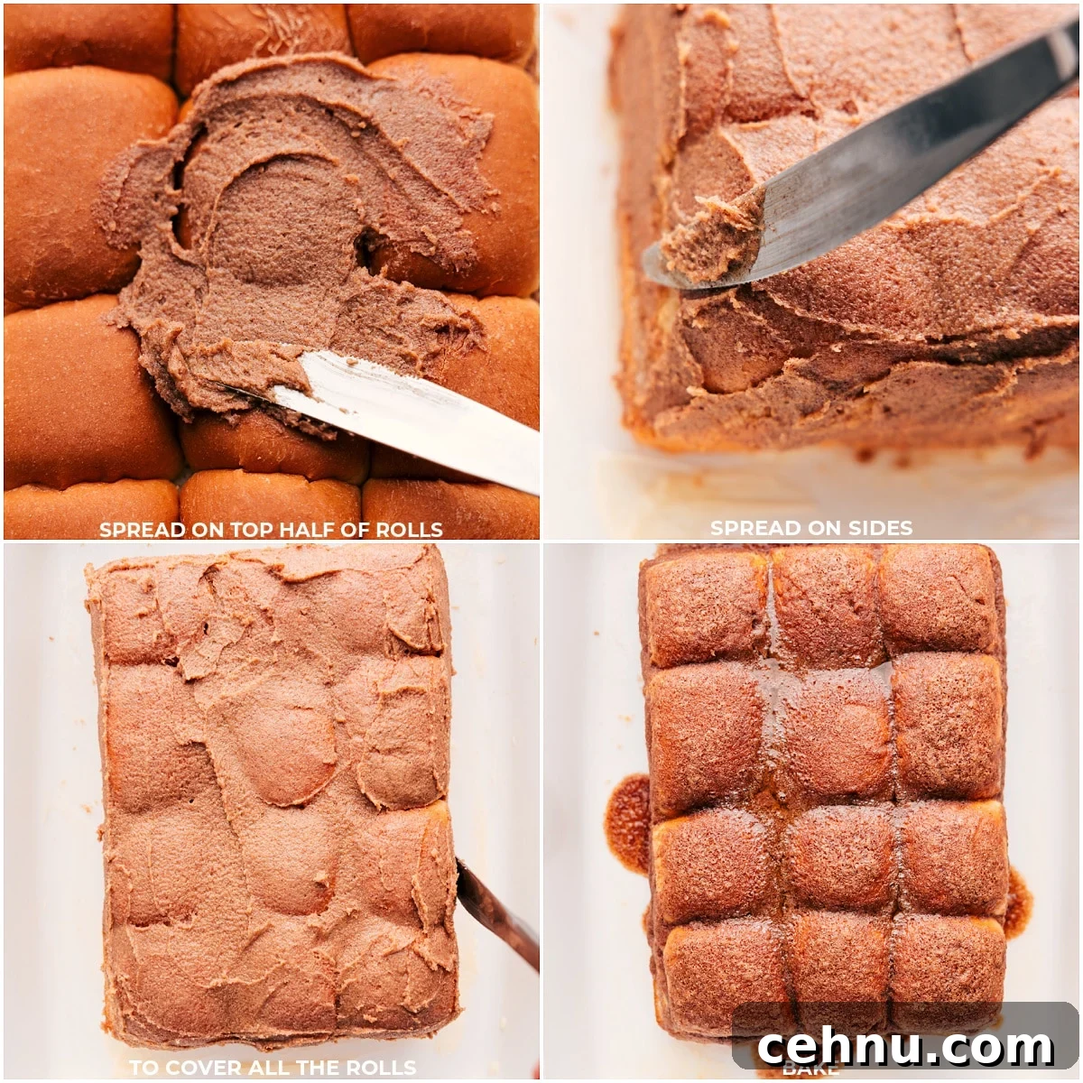 The cinnamon sugar mixture being spread over everything and it all being baked.