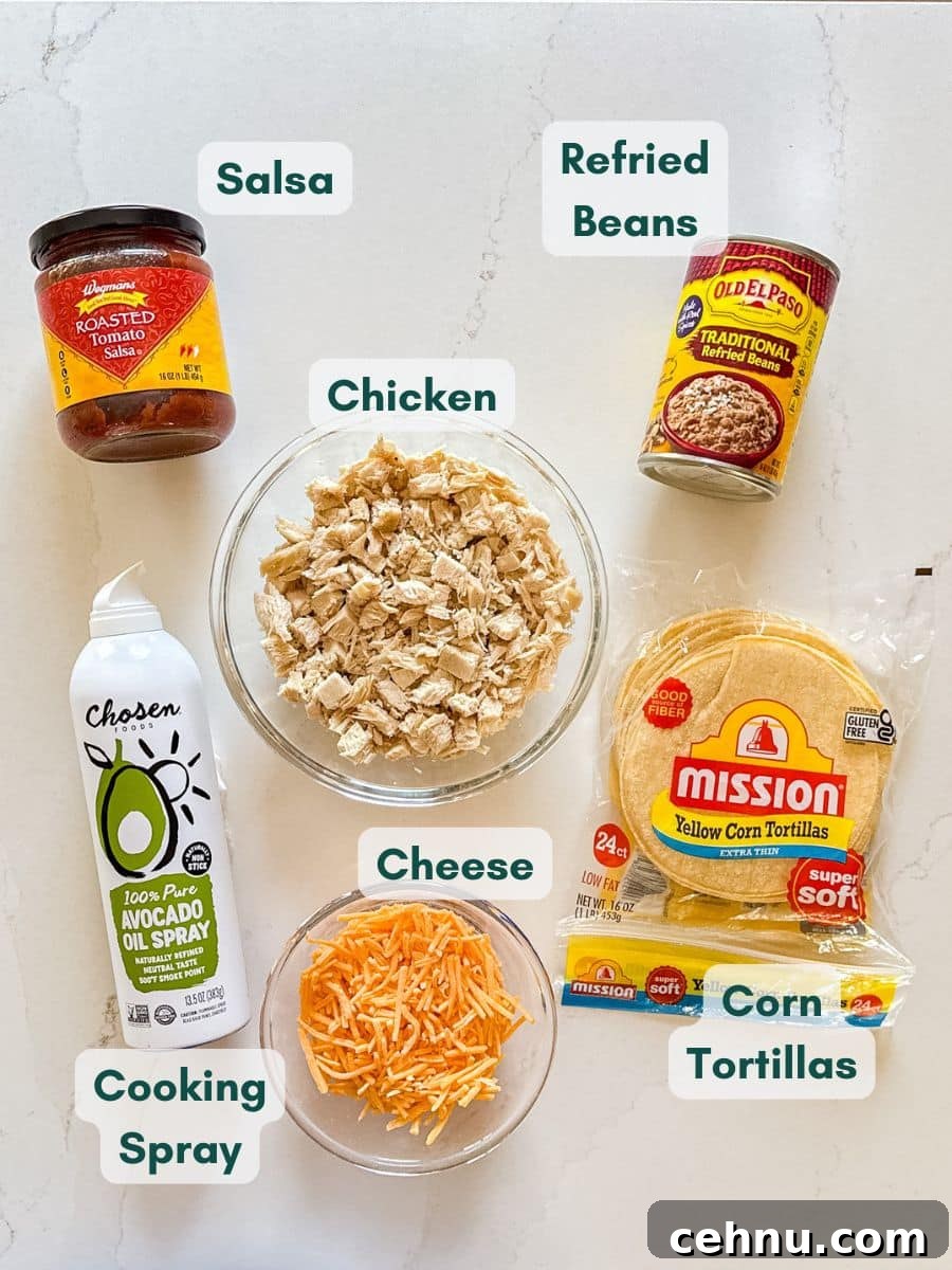An overhead image of labeled recipe ingredients.